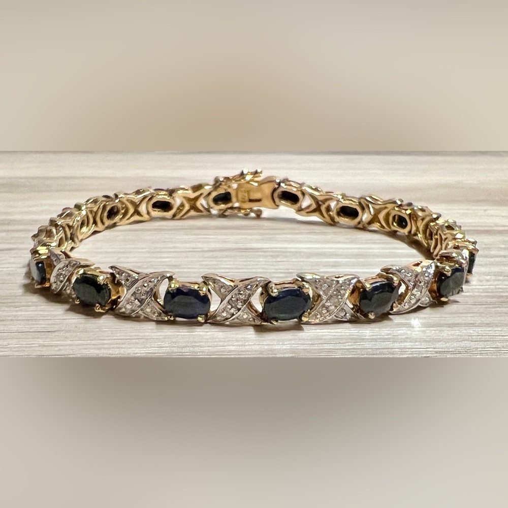 Vintage Gold Plated Sterling Silver Sapphire & CZ XOXO Bracelet, 7.5-8", 15.9g